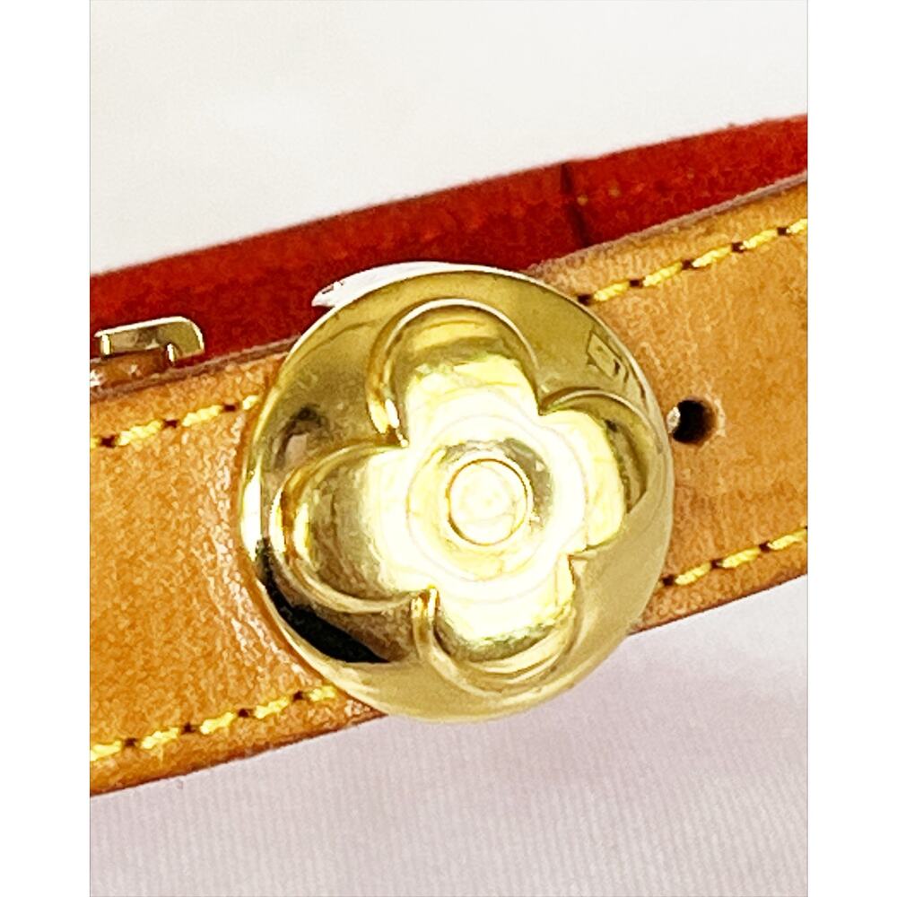 LOUIS VUITTON Leather Good Luck Bracelet Tan Vachetta Gold Tone Flower Clasp - Picture 6 of 15